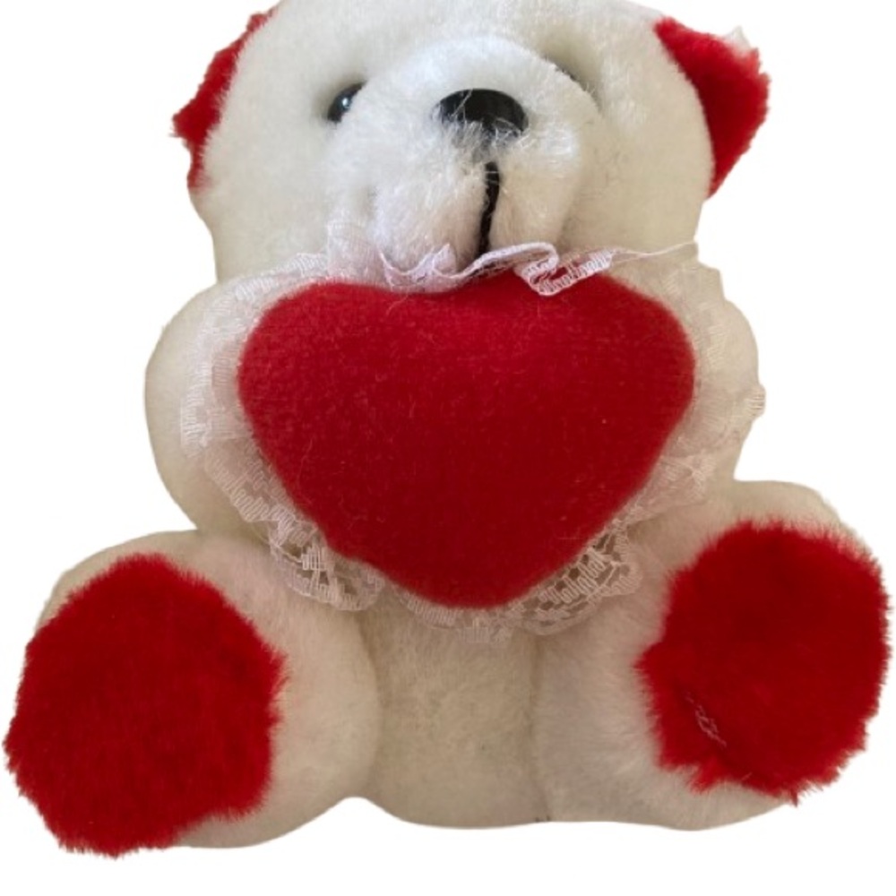 Vintage White and Red Teddy Bear with Heart